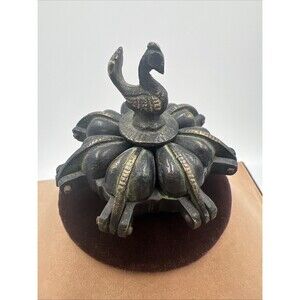 Bindi Powder Vintage Container Hindu Peacock Storage Box kumkum sindor brass